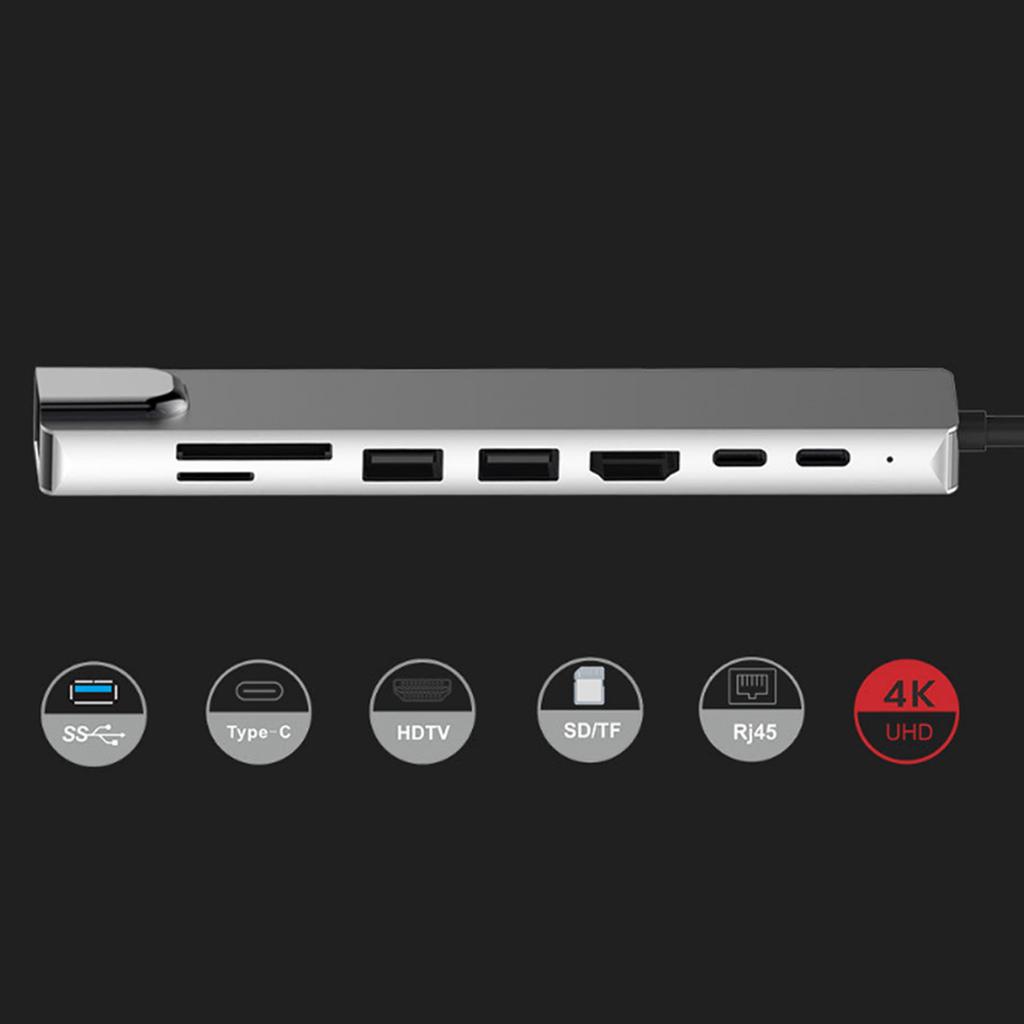 Интерфейс TypeC 8-в-1 к USB 3.0 хаб HDMI RJ45 Ethernet Mini SDTF OTG адаптер