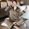 Spring and Summer Women's Sexy Leopard Ice Silk Nightgown Pajamas Homewear Suit Fashionable and Comfortable Homewear