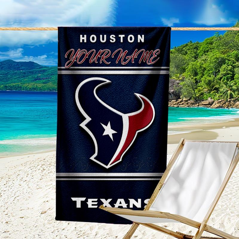 Custom Name Beach Towel Houston-Texans Artwork Beach Towel, Soft Microfiber, Gift for Her/Him, Birthday, for Pool, Beach, Travel, Fan gifts