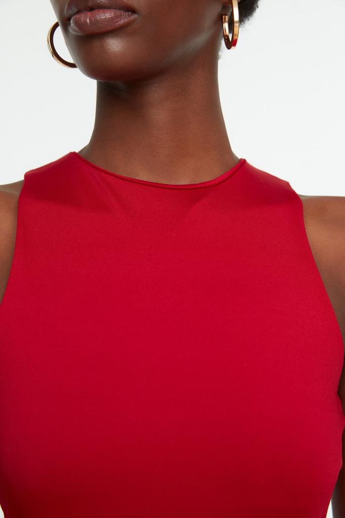 Women's Fashion New Bodysuit Green Halter Neck Fitted Flexible Snap Fastener Knitted Bodysuit