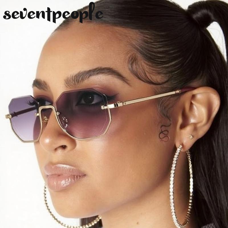 Steampunk Semi-Rimless Rectangle Sunglasses Women  Luxury Brand Vintage Metal Outdoor Sunglass Trendy Driving Shades UV400