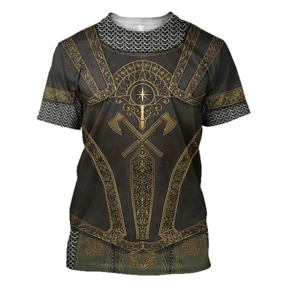 Medieval Knight Armor Men's T-shirt Tops 3D Print Tshirts Templar Knight Cosplay Short Sleeve Shirt O Neck Cool Streetwear
