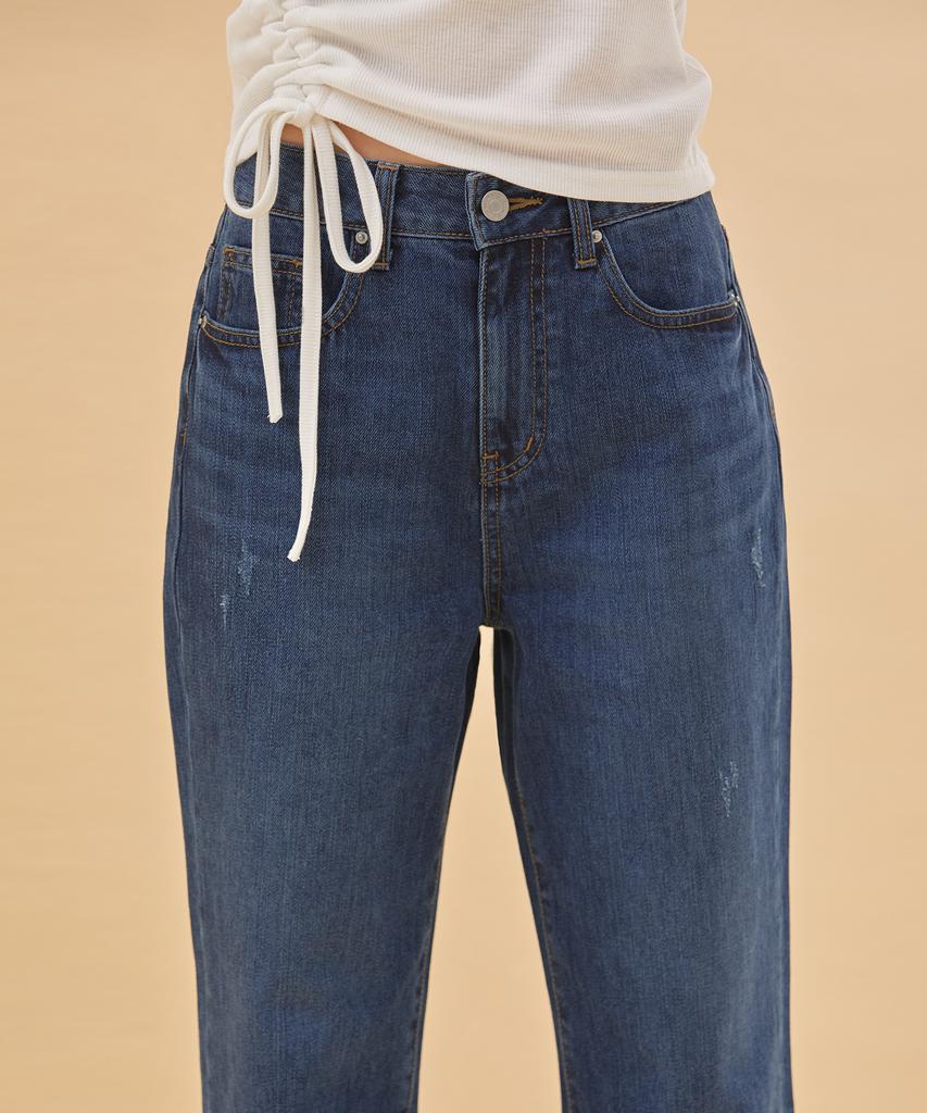 RYUL+WAI High-Waisted Straight-Blocked Denim Pants Indigo