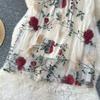Summer Women Elegant Mesh Embroidery Flower Long Midi Tulle Skirt
