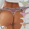 3Pcs/set Plus Size Knit Rainbow Thongs Cotton Stripe Print Anti-shrink Lady Underwear Low Rise T-Back Underwear for Home Women Briefs