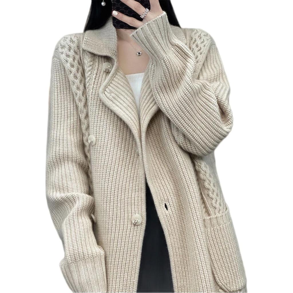 Женский длинный свитер-кардиган, куртка, универсальный темперамент, повседневный и ленивый стиль, плотный и в западном стиле, носится с вязаным свитером