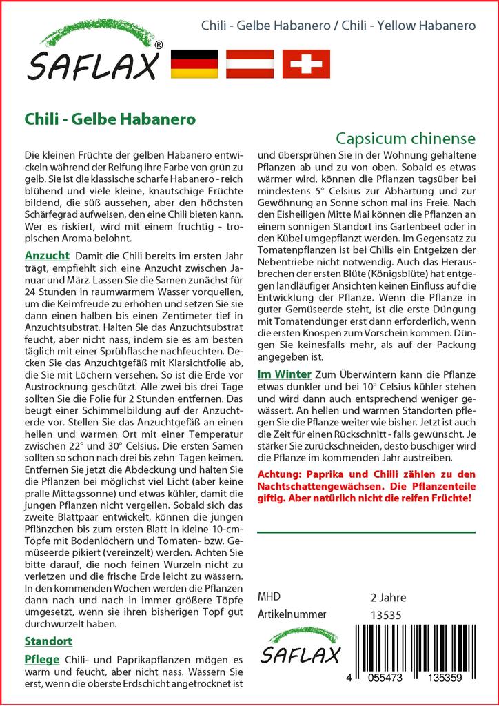 SAFLAX Чили - Желтый Хабанеро - 10 семян - Capsicum chinense