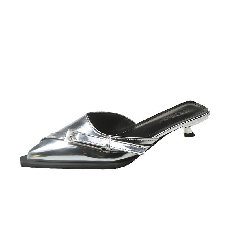 Модные женские туфли-лодочки с заостренным ремнем и пряжкой на тонком каблуке в стиле феи 2024 года, модные босоножки из лакированной кожи на среднем каблуке