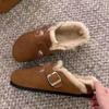 Fur Platform Suede Women Slippers Flats Mules Plush Cotton Shoes Slingback Flip Flops 2025 Trend Casual Shoes Warm Zapatos Mujer