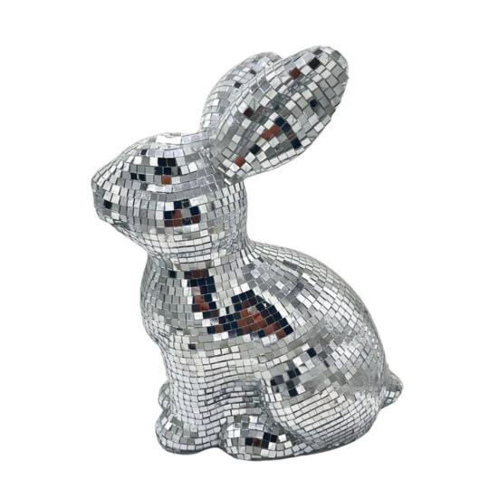 Mirror Disco Ball Rabbit Ball Sitting Easter Wedding Party Bunny Figurine Figurine Mirror Home Office Desktop