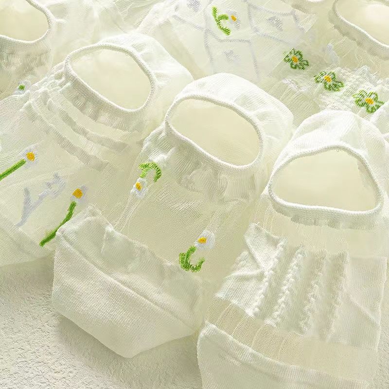 5 пар женских летних ультратонких полых дышащих прохладных белых незаметных носков-лодочек