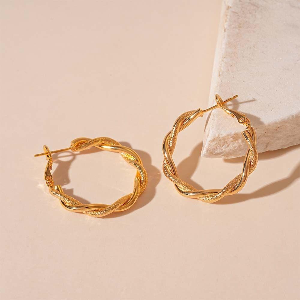 Темпераментные женские металлические серьги, витые геометрические серьги-пусеты в форме круга, для свадебной вечеринки