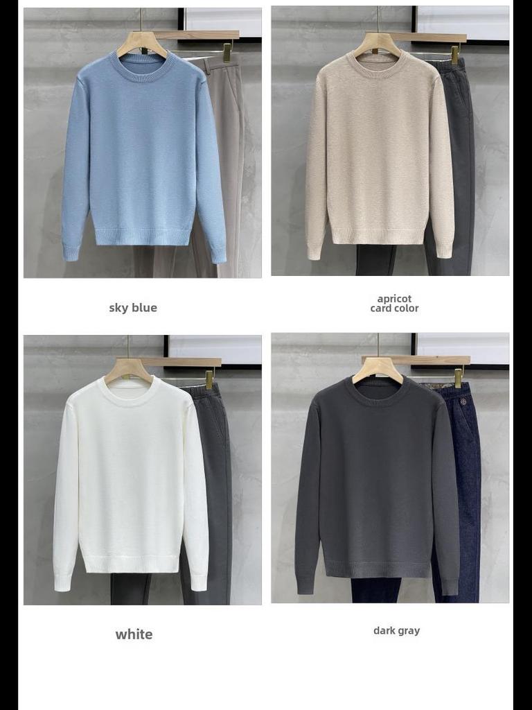 Мужской однотонный вязаный свитер с круглым вырезом - повседневный, осень/зима 2023