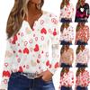 Women's Fashion Casual Valentine's Day Printed V-Neck Long Sleeve Button Down T-Shirt Top