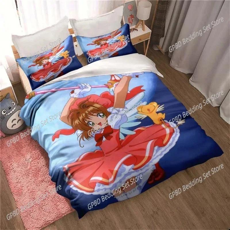 Аниме Cardcaptor Sakura Комплект постельного белья 3D-печать Подходит для спальни Мягкий прочный Качественный комплект пододеяльника С наволочками Дети Малыши Домашний текстиль
