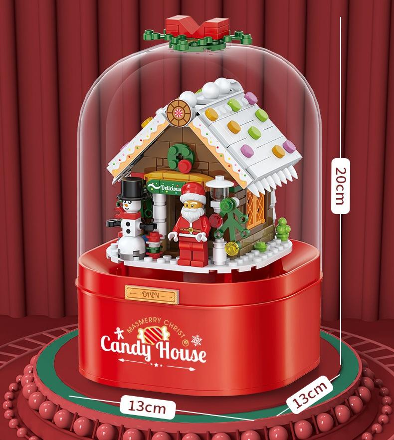 Christmas House Building Blocks Music Box with LED Lighting Compatible Building Blocks Small Particle Toys Children's Christmas Gifts