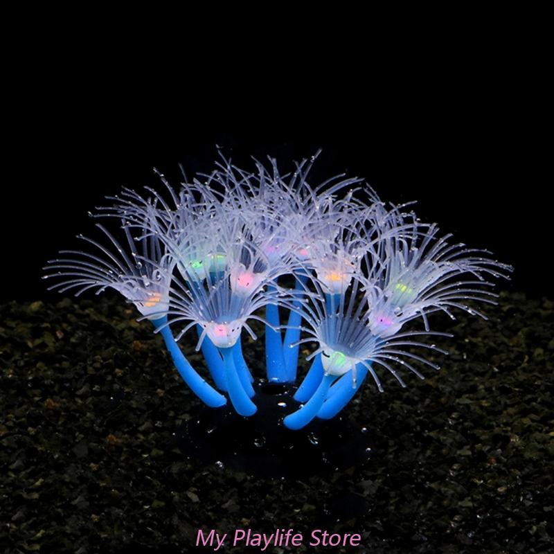 1Pc Silicone Glowing Artificial Coral Fish Tank Decoration Glow In The Dark Fake Coral Ornament Aquarium Underwater Decor Plant