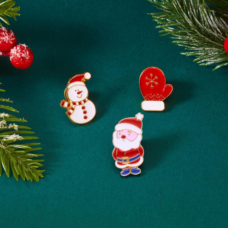3Pcs/Set Christmas Brooch For Women Men Cute Santa Claus Bell Elk Snowflake Snowman Enamel Pins Party Jewelry Gift