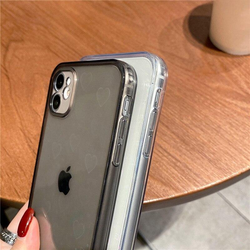 Fashion Gradient Laser Love Heart Leaf Pattern Case For iPhone 13 11 12 14 15 Pro Max X XS XR 7 8 Plus SE 2020 Clear Cover With Hearts
