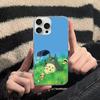 Милый Чехол-Тотторо Серебристый Градиент Плиссированный Волна Воды для IPhone 17 16 15 14 13 12 11 Pro Max