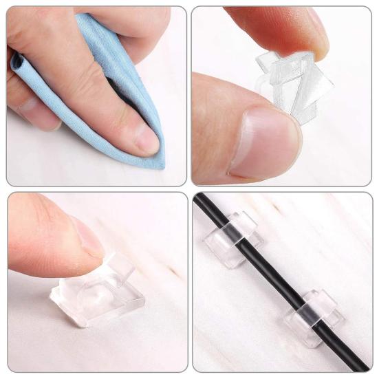 60Pcs Adhesive Cord Organizer Hooks Sticky Wire Holders Mini Size Multipurpose Transparent Cable Management Clips