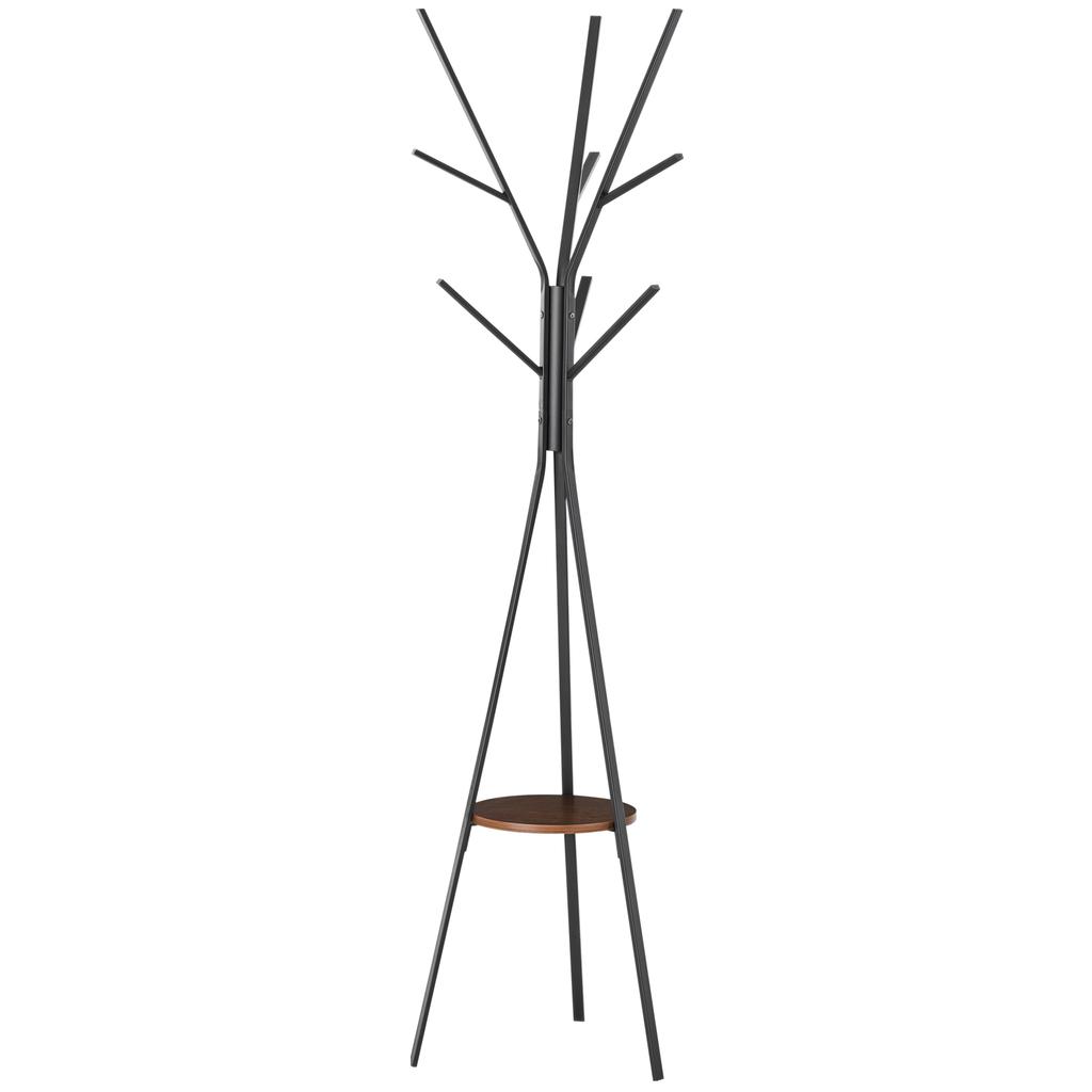Freestanding Metal Coat Rack Stand 9 Hooks Clothes Tree with 1 Shelf Hat Display Hall Tree Hanger Bag Umbrella Hanging Organiser Brown