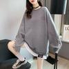 Oversized Casual Zipper Spliced Fake Two Pieces Sweatshirts Women's Letter Printed Loose Round Neck Pullovers Female Hoodie