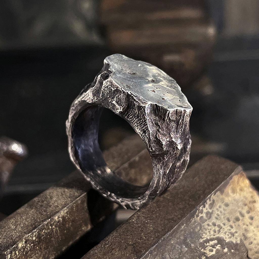 Handcrafted Stone Ring Rugged Rock Texture Vintage Nomadic Design Durable Alloy Stone Finger Ring Jewelry Gift