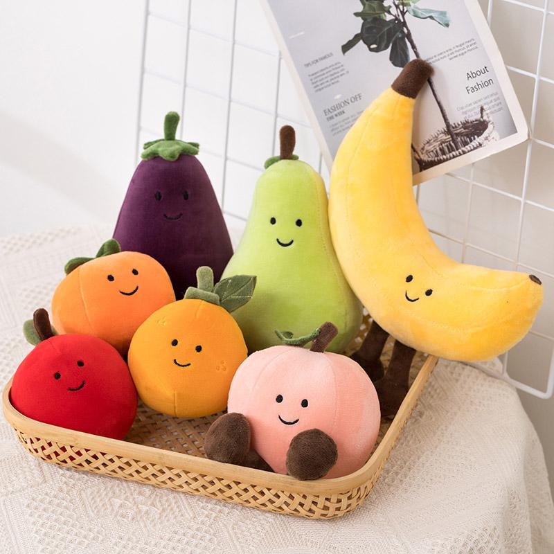 Fruit Plush Toy Eggplant Tomato Pink Peach Banana Pear Persimmon Vegetable Doll Simulation Birthday Christmas Gifts Decor