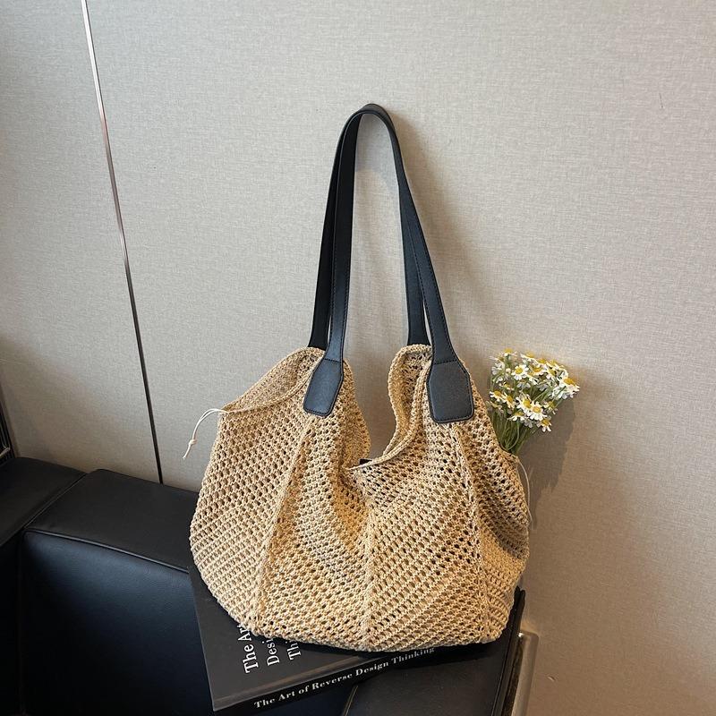 Нишевая пляжная сумка из плетеной сетки, женская новая сумка-тоут для通勤, большая вместимость, подмышечная сумка