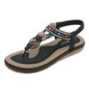 Casual Fashion Wooden Bead Buckle Rhinestone Flat Sandals Women Thailand Seaside Beach