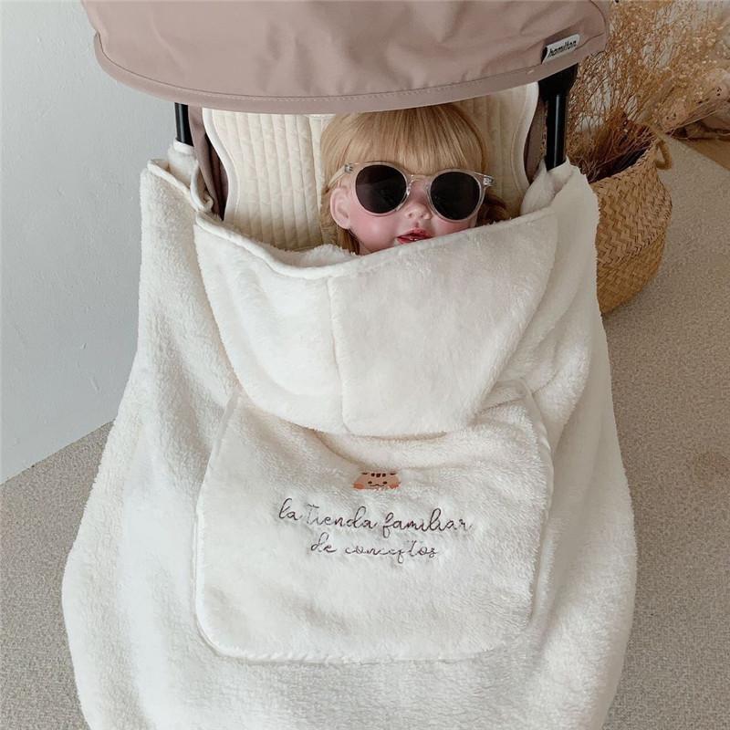 Baby Stroller Outdoor Blanket Autumn Winter Warm Teddy Bear Children's Blanket Multifunctional Windproof Cover Blanket Cloak