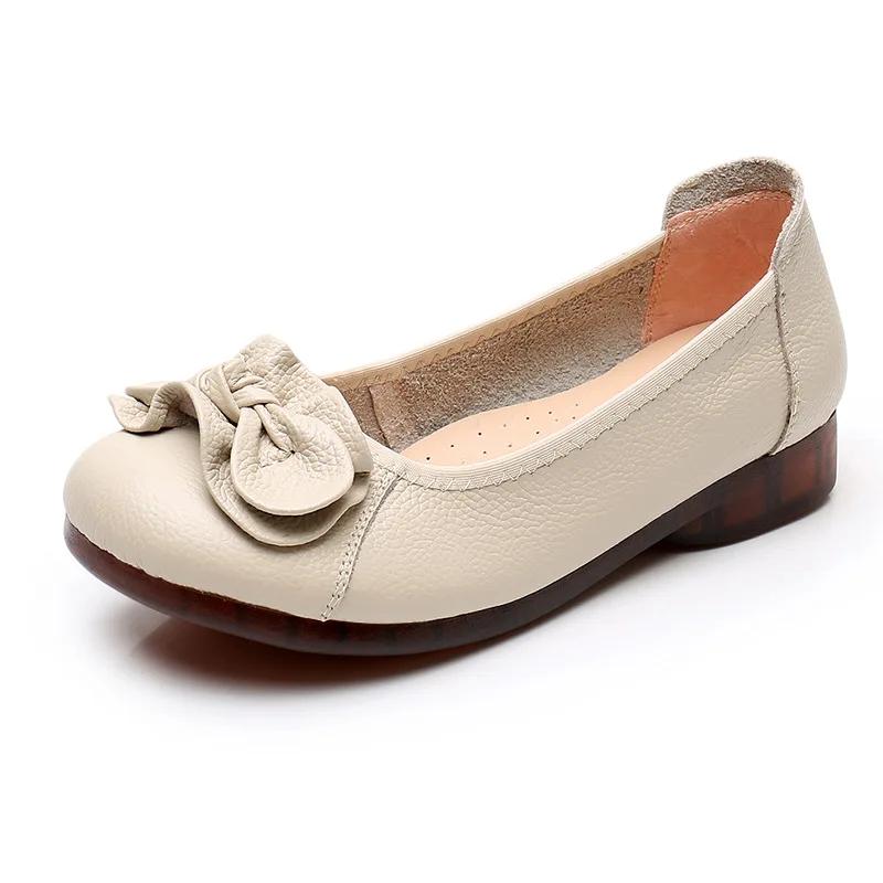 2025 Весна Лето Обувь из Натуральной Кожи Женская Обувь Балетки Слипоны Толстая Подошва Женские Повседневные Туфли Черные Синие Большой Размер 41 D274