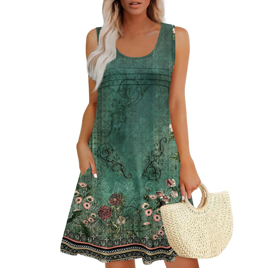 Женские летние платья Свободные сарафаны без рукавов Платье с карманами