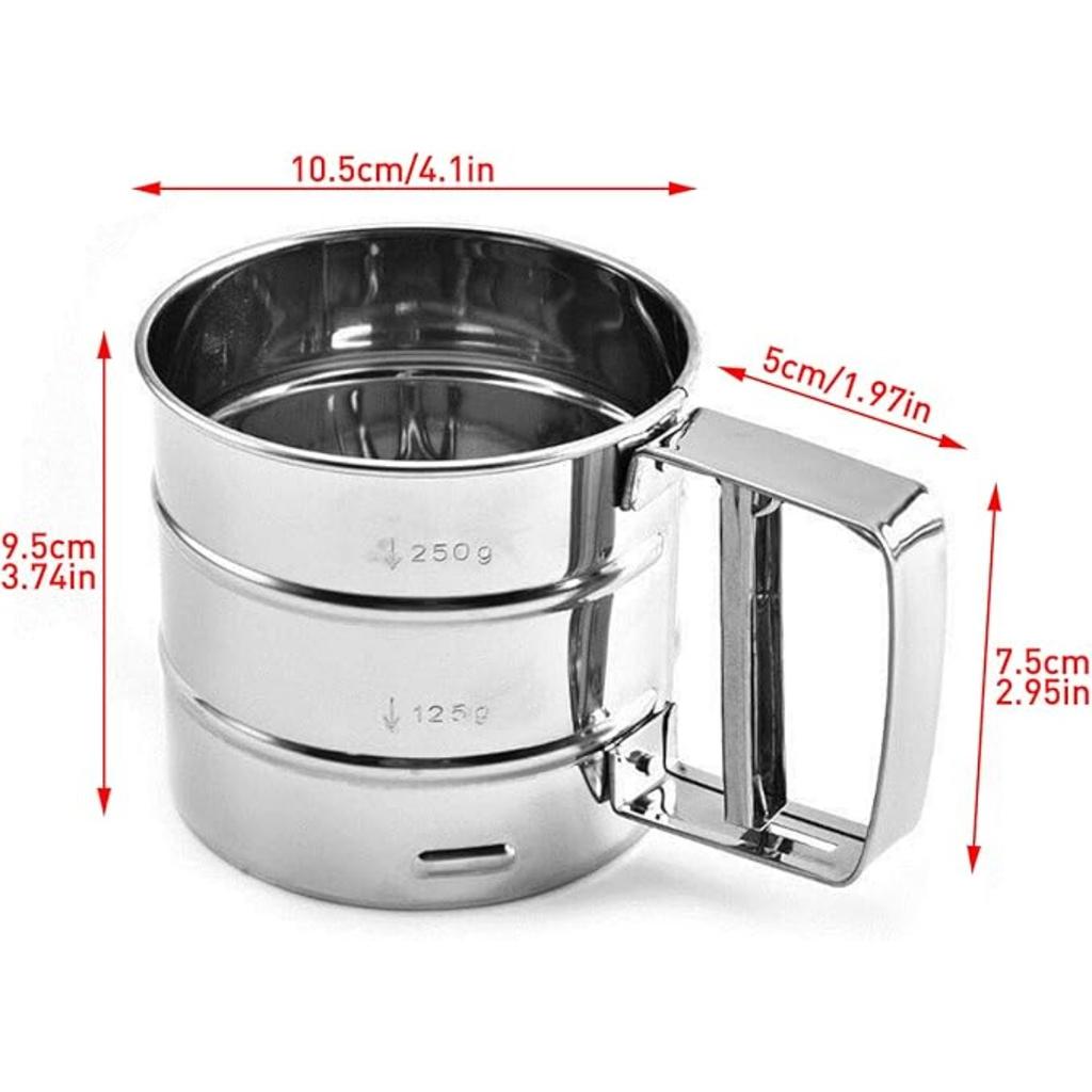 Flour Sieve Stainless Steel Material Manufacturing,Coffee Sieve Cup,Semi Automatic 2 Cup Sifter for Baking | Fine Mesh Pastry Sieve Cup