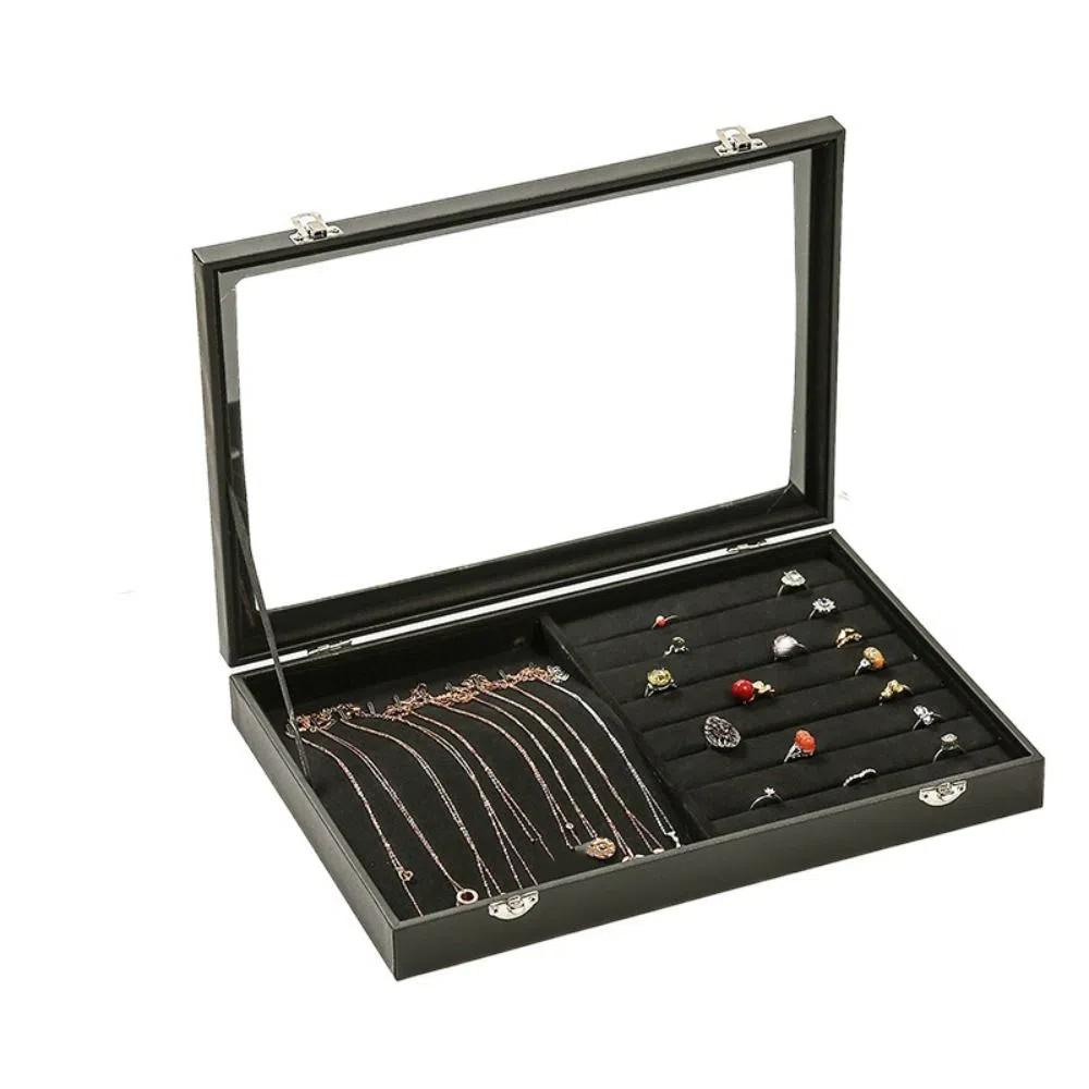 PU Leather Velvet Jewelry Box Wooden Jewelry Display Case Jewelry Organizer Holder Gift