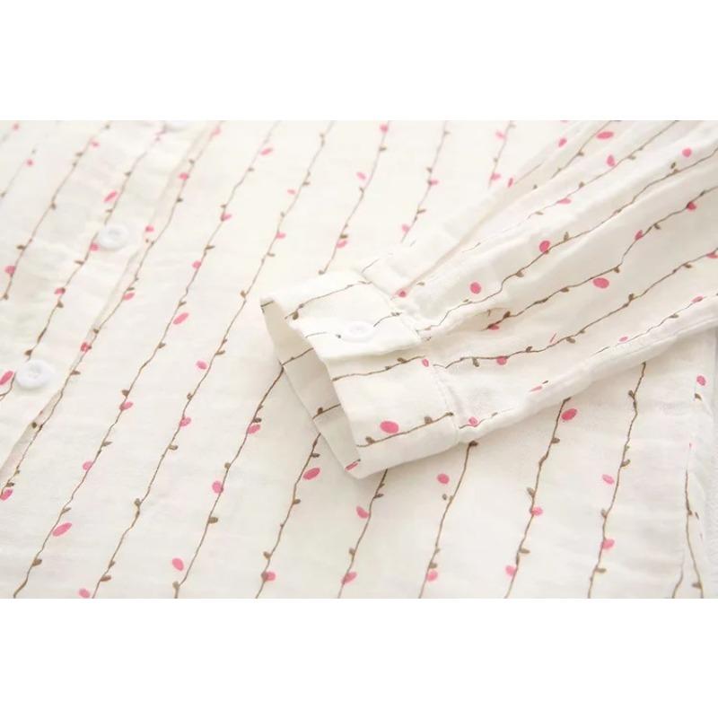 Осенняя двухслойная хлопковая пряжа с длинными рукавами для женщин, свободная художественная мелкая цветочная мягкая рубашка из хлопка, блузки и рубашки