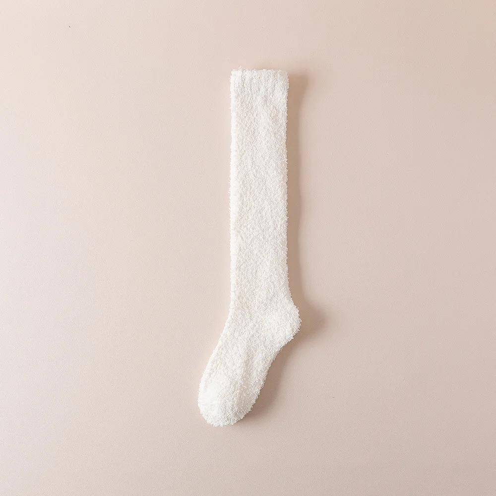 New Soft Coral Fleece Women Stockings Winter Solid Color Warm Thigh High Stockings Home Keep Warm Over Knee High Long Socks