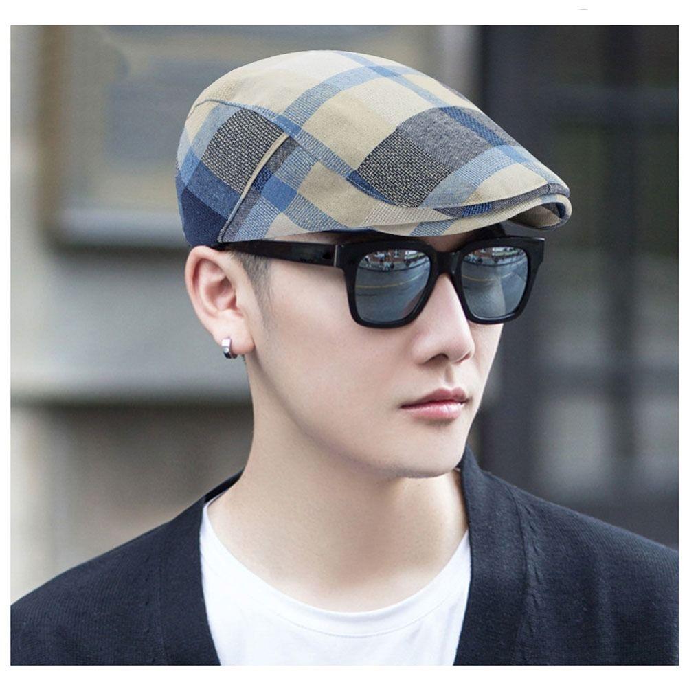 Thin Flat Caps Button Adjustable Newsboy Caps Classic Plaid Berets for Men Women