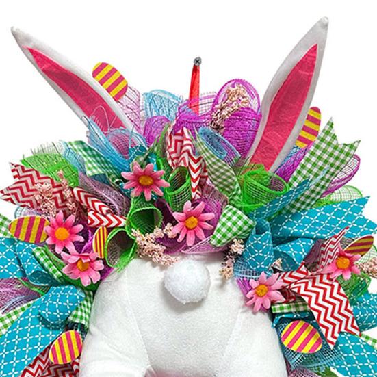 Electric Easter Bunny Wreaths for Front Door Handmade Easter Rabbit Mesh Bow Garland Plush Bunny Butt Door Ornament for Outside Wall Window Spring