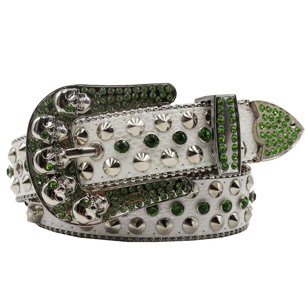 European And American Rivets Skull Rhinestone Inlaid Belt High-End Pin Buckle Full Of Diamonds Sequins Hip-Hop Decoration Nightclub Belt Women