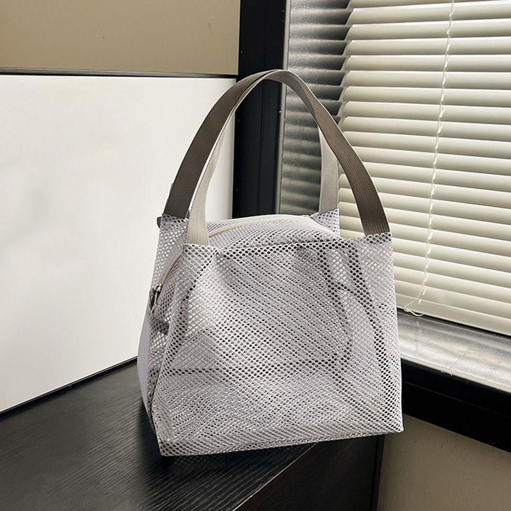 Casual Mesh Tote Beach Bag with Handle Bath Storage Handbag Toiltery Makeup Bag  Sports Accessories