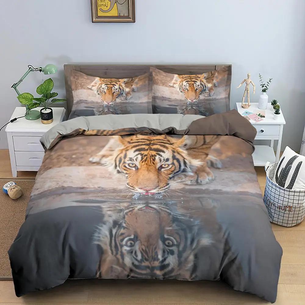 Пододеяльник с тигром King Size Wild Theme Комплект постельного белья Animal Pattern Пододеяльник Animal Theme Sunset Polyester Quilt Cover