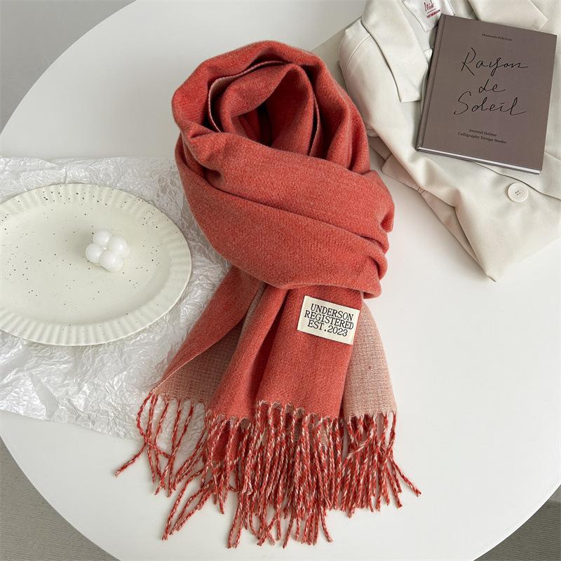 Новый двухсторонний двухцветный искусственный кашемировый однотонный шарф для женщин, зимний теплый шарф-шаль с бахромой для пожилых людей