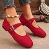 Double Buckle Red Mary Jane Shoes Women 2025 Brand Designer Square Toe Ballet Flats Woman Comfort Soft Sole Casual Walking Shoes