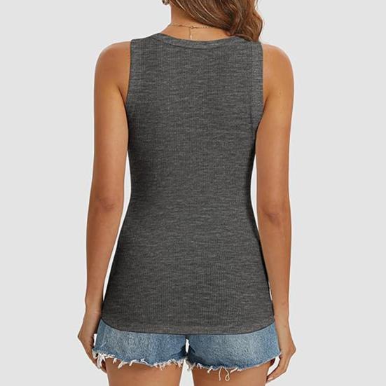 Женская жилетка с U-образным вырезом без рукавов на пуговицах, блузка-камисоль, облегающая базовая майка для пляжа, офиса, вечеринки