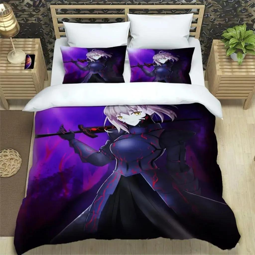 Fatestay Night HD Print Three Piece Bedding Set Fashion Article Boys Or Adults For Beds Quilt Covers Pillowcases Gift