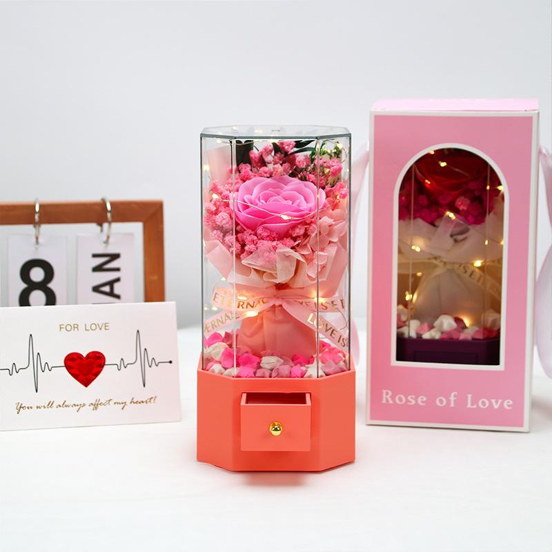 Qixi Festival Valentine's Day gift soap bouquet for girlfriend birthday immortal flower jewelry music box rose bouquet