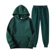 Autumn Winter Solid Color Sportswear 2-piece Hooded Sweatshirt Sweatpants with Plush Loose Casual Sweatshirt Set