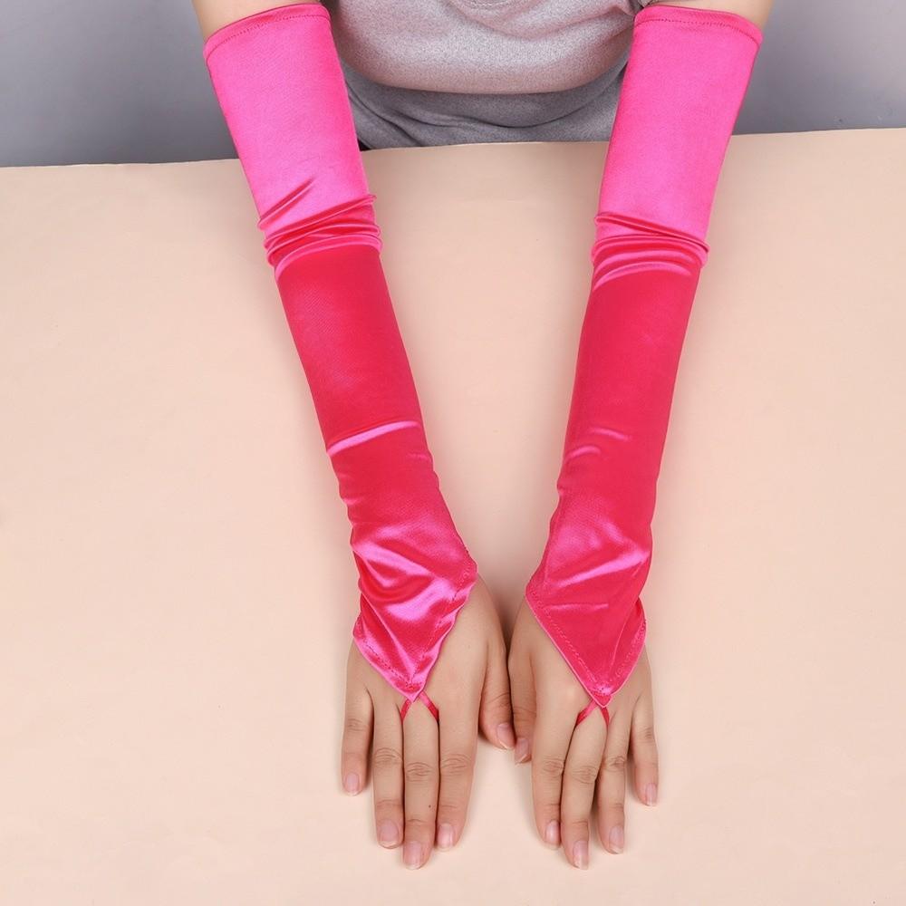 New 49CM Women Gloves Satin Elasticity Hook Finger Gloves Cosplay Stage Performance Long Fingerless Gloves Wedding Bride